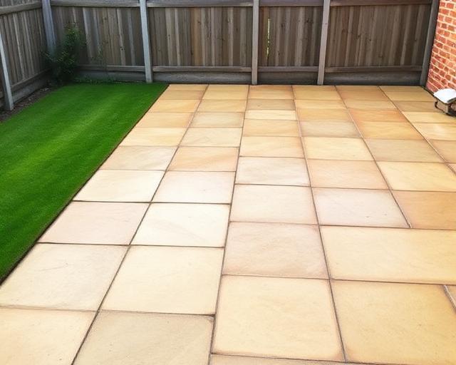 Restored Indian sandstone patio cleaning result
